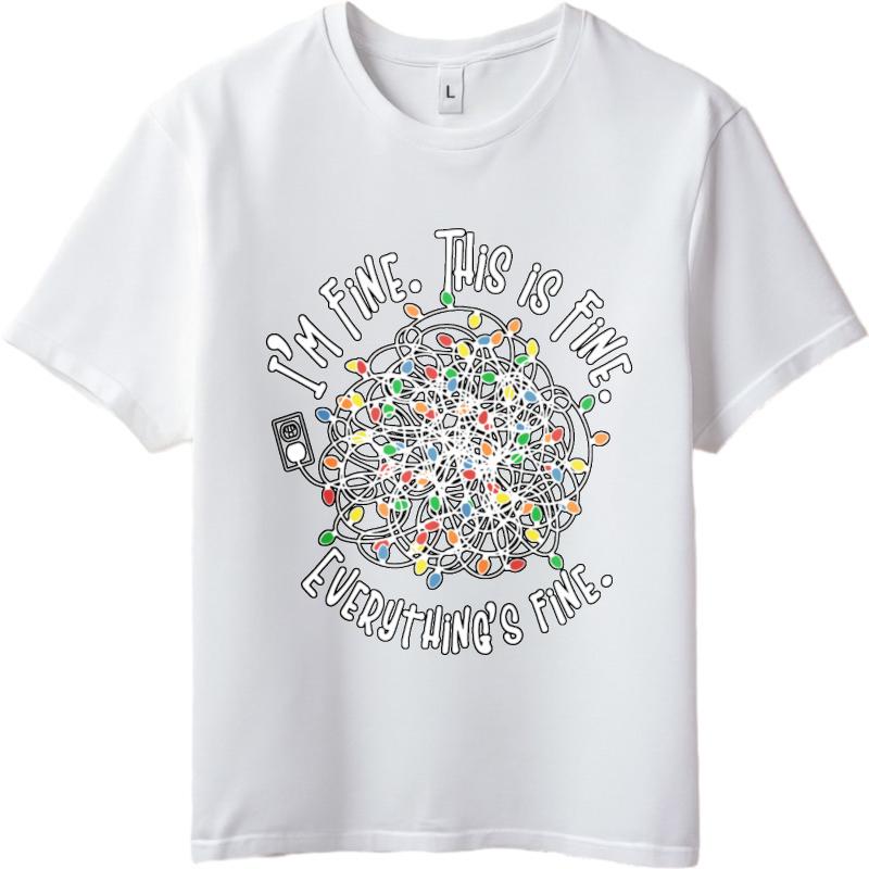 Unisex Teeshirt Soft Oneck Tshirt Fashion Im Fine This Is Fine Everythings Fine Classic For Him Tees Everyday Short Sleeve