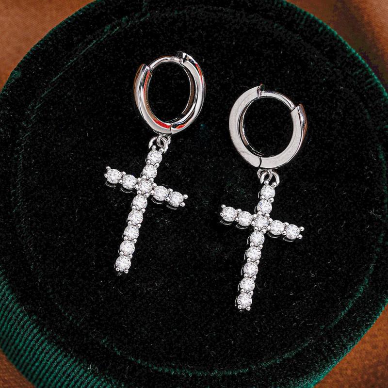 Elegant Moissanite Cross Stud Earrings Women Sterling Geometric Fashion Jewelry 925 Sterling Silver