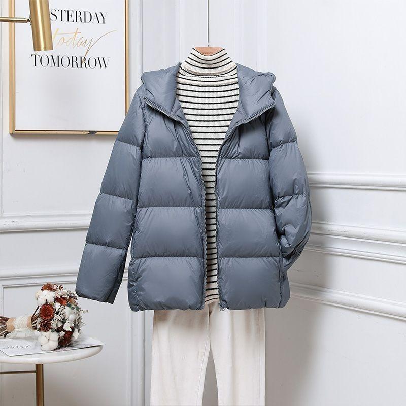 Thin and Light Down Jacket Women's Shopping Mall Hooded Slim% White Duck Down Plus Size Light Cocoon Bread Jacket Thick
