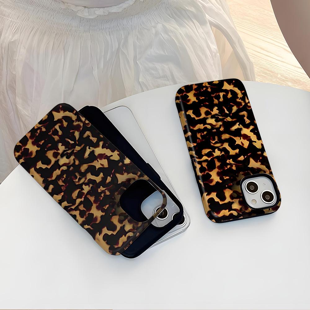 Foreign Trade Retro Brown Leopard Print Iphone16 Mobile Phone Case Apple 17promax Two-in-one Magnetic Film Case 15