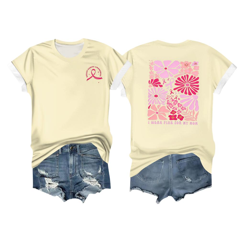 Women's Breast Ribbon Printed Casual Short Sleeve