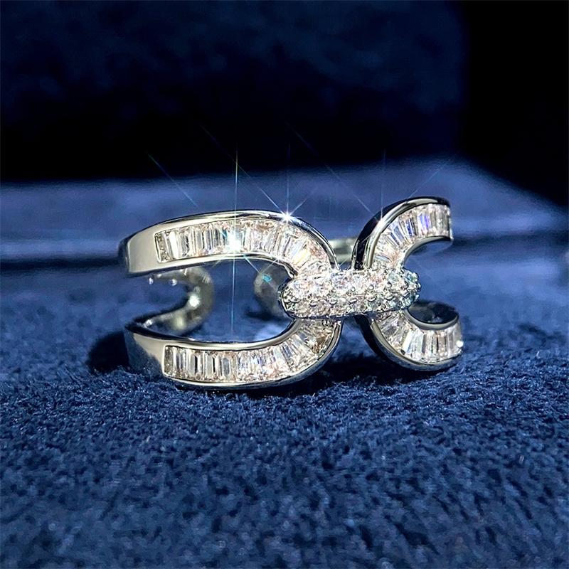 Huitan Dazzling Cross Shaped Opening Rings Women Inlaid Brilliant Cubic Zirconia Luxury Trendy Wedding Bands Party  New