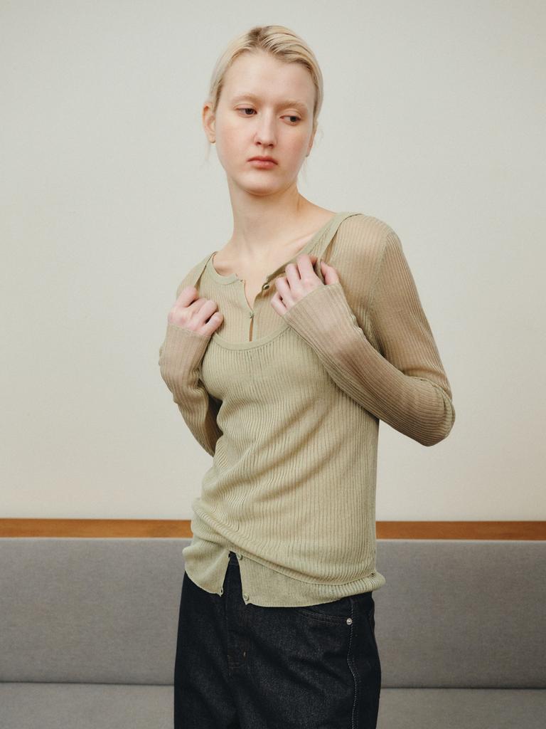 Reply Ribbed Layered Cardigan Set_Green