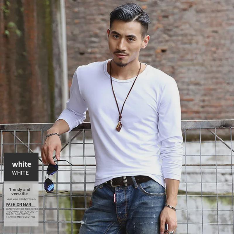 2023 Men's Slim Fit Long Sleeve Solid Color Pullover Shirt for Autumn/Winter