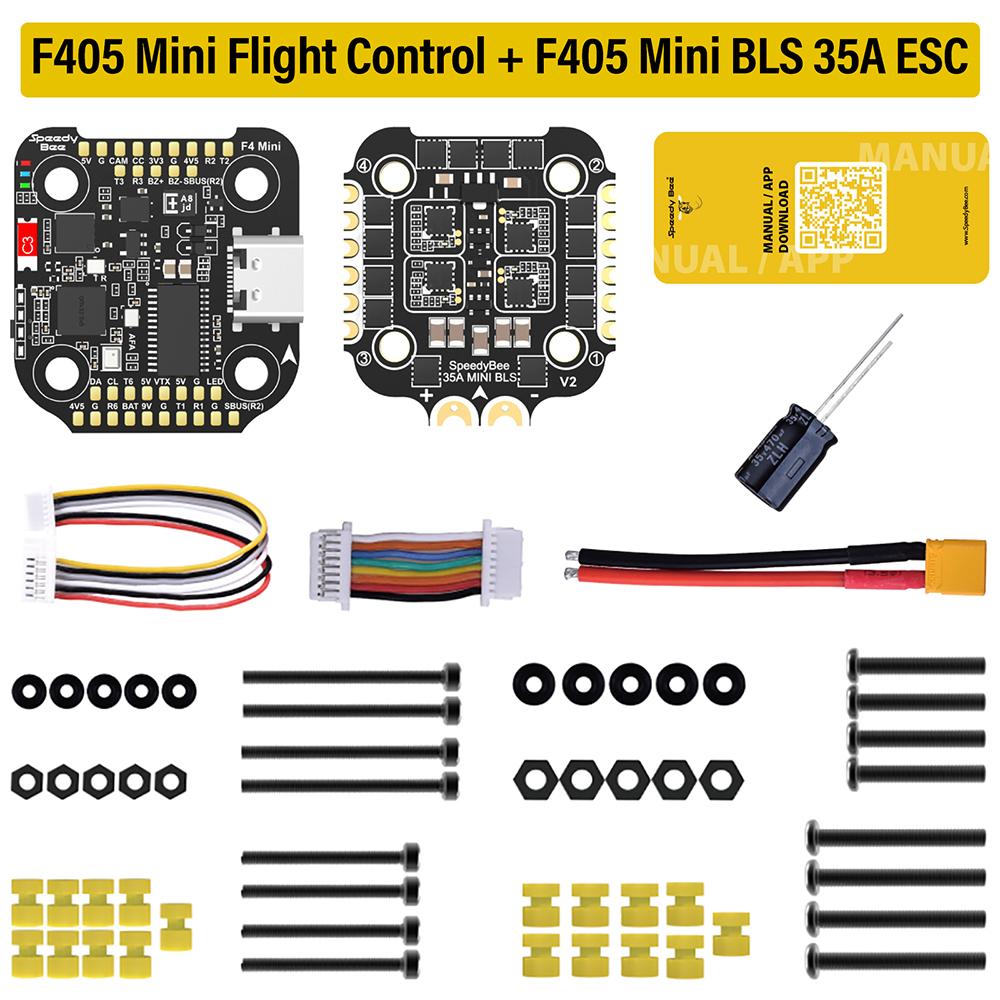 

SpeedyBee F405 Mini Stack Flight Controller FC BLS 35A V2 3-6S 20x20 4-in-1 ESC Dual BECs for RC FPV Racing Drone