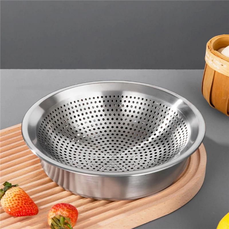 Thick Double Layer Drainage Basin German Style 304 Stainless Steel Basin Drain Basket Vegetable Washing and Rice Washing Basin