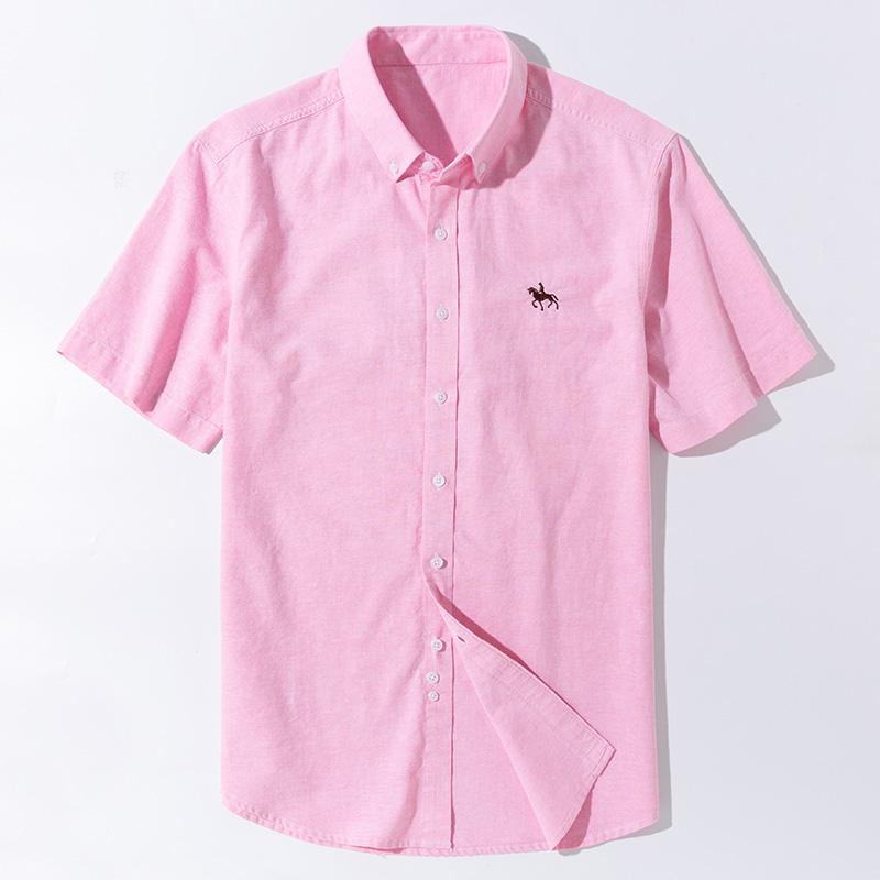 100% Pure Cotton Oxford Shirt For Men’s Short Sleeve Solid Stripe Leisure Embroidered Horse Social Business Formal Dress Shirts