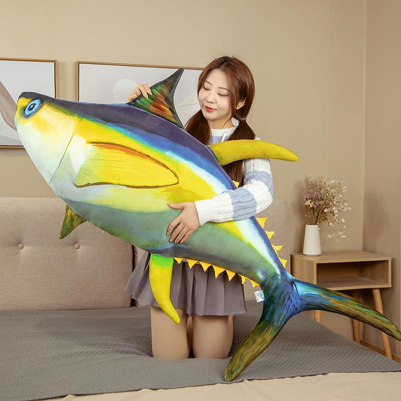 Large Tuna Throw Pillow Cushion Plush Toy Doll Simulation Blue Marlin Doll Girl Holding Sleeping Doll