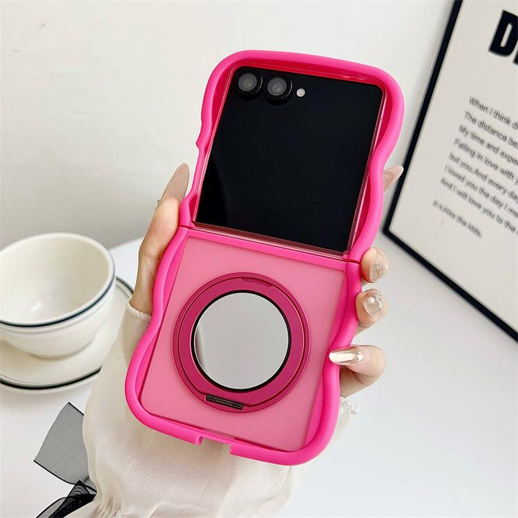 Frosted Matte Wave Magnetic Stand Phone Case for Samsung Galaxy Z Flip 7 6 5 4 3 Flip7 FE Flip6 Mirror Rotation Bracket Cover