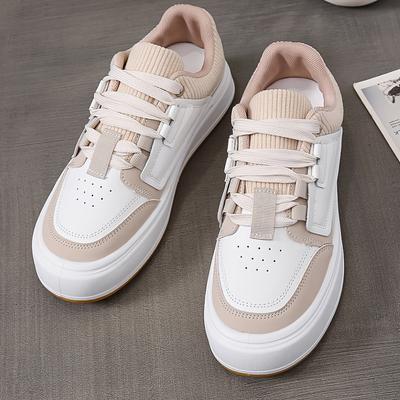 Women's Colorblock Skate Shoes Trendy Lace Up Low Top Round Toe Sneakers All-match Walking Trainers UP Platform Shoes for Women