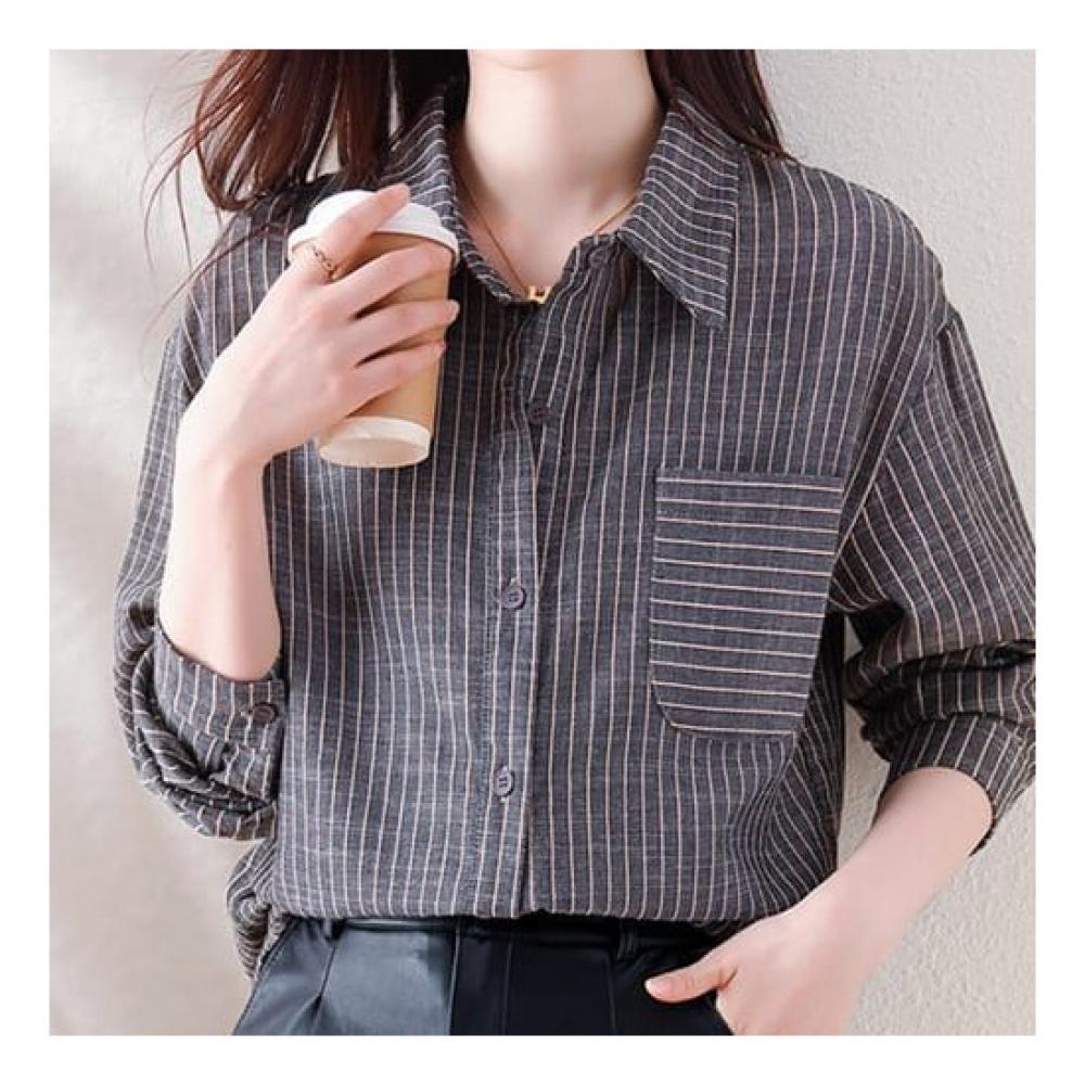 Navava Men S Retro Stripe Long Sleeve Collar Shirt Nb1846