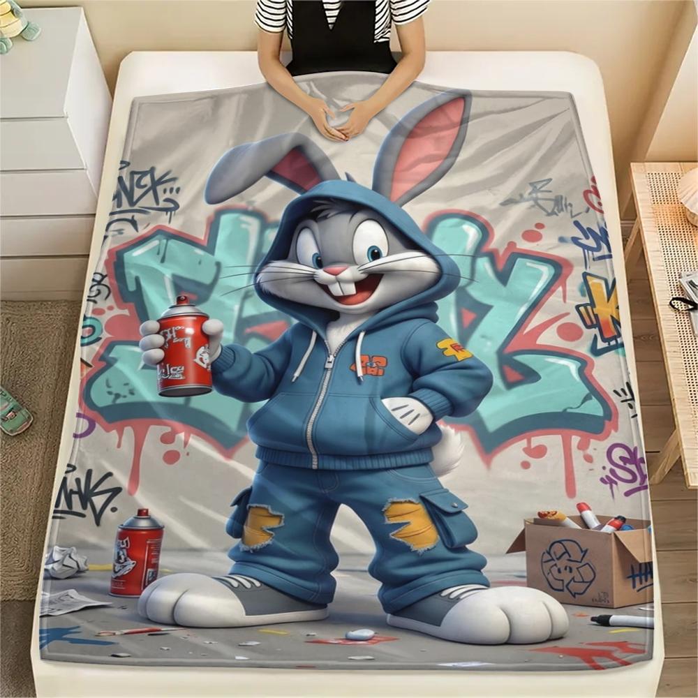 1PC Bugs Bunny Print Flannel Blanket, High quality Comfortable for All Seasons, Home Decor, Warmth and Comfort, Perfect for Christmas Gifts