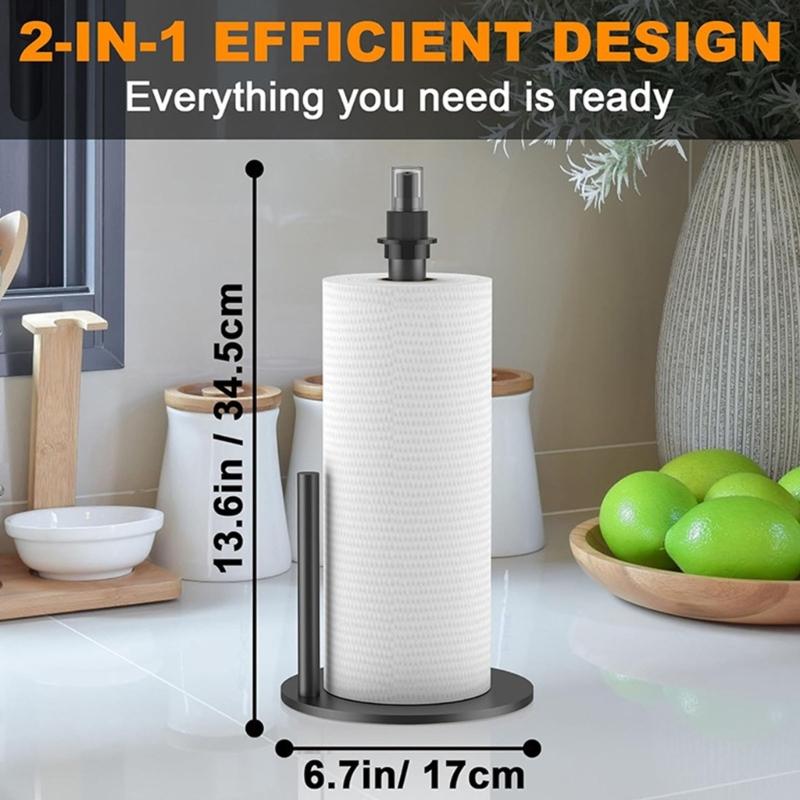 Double Function Rustproof Metal Toilet Paper Stand With Integrated Liquid Container For Bathroom And Kitchen Cleaning Convenience