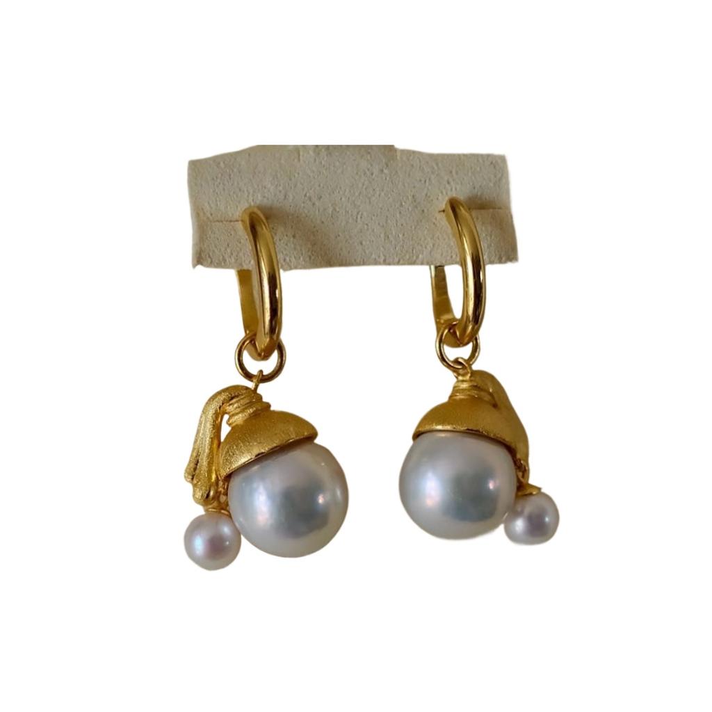Unique and Elegant Hat Pearl Earrings for Women Charm Antique Gold Craftsm Light Luxury Brushed Round Beads Earring Jewelry