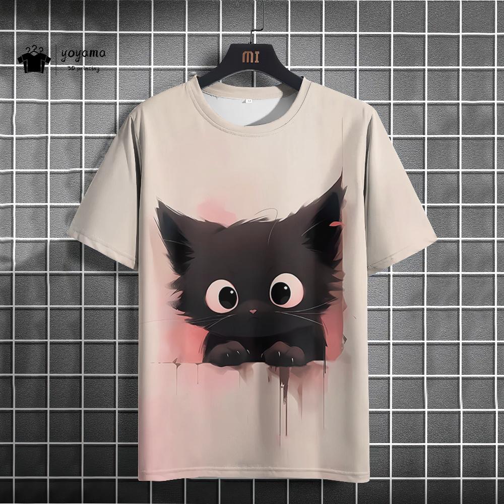 

Футболка мужская с рисунком кошки, 3D забавный принт с животными, короткий рукав, свободные повседневные топы, летние мужские повседневные футболки для активного отдыха 6XL