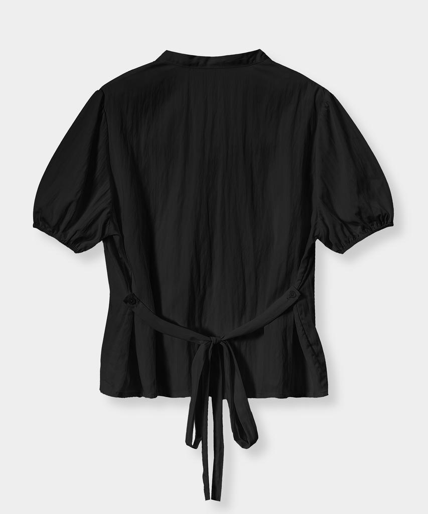 Yujen Soft Tie Button Blouse_Black