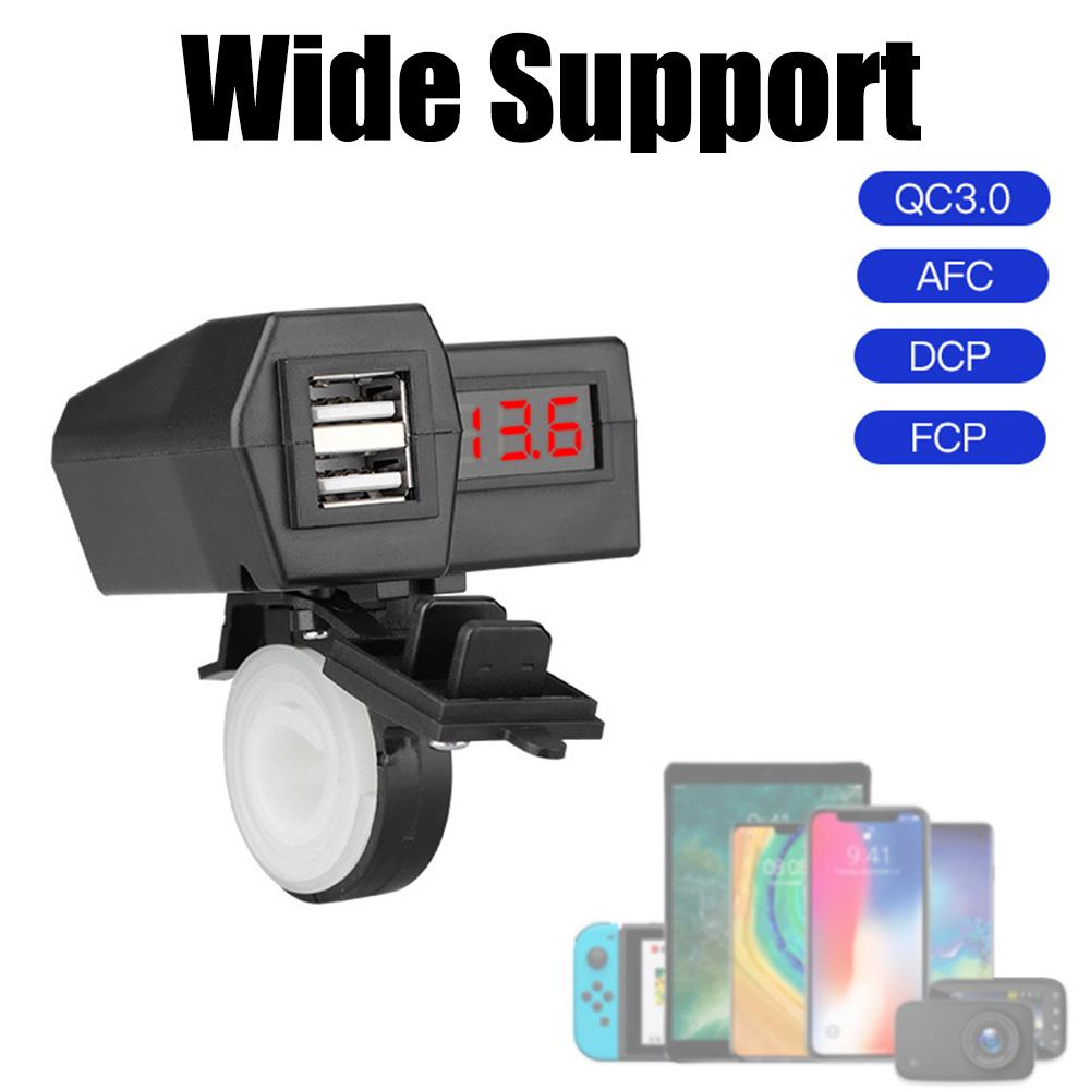 5V 3.6A Quick Charge 3.0 With 25A Fuse 12-24V Dual Ports Motorcycle USB Chargers With Voltmeter Waterproof Cover Splitter