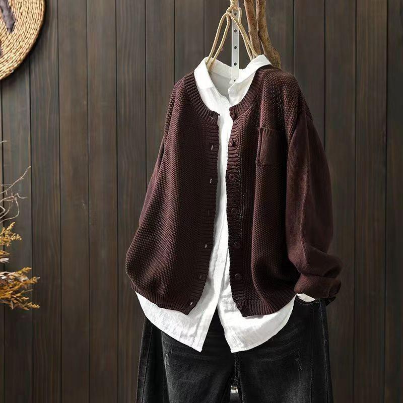 Women's Fashion Casual Solid Color Knitted Cardigan Coat Loose Casual Long Sleeve Sweater Coat
