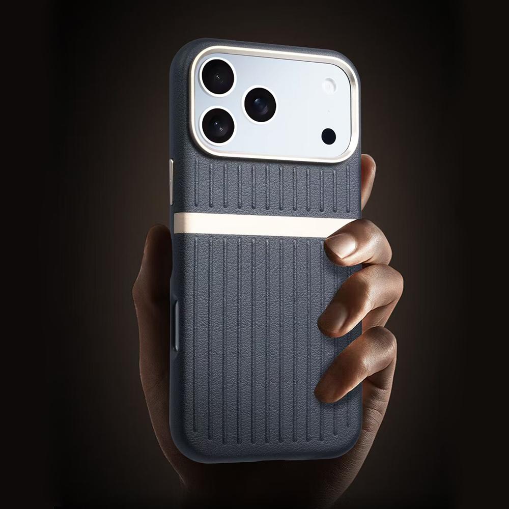 Luxury Luggage Stripe Magnetic Phone Case for iPhone 17 Pro Max 17 Air 16 Pro 15 14 13 Wireless Charging PU Leather Hard Cover