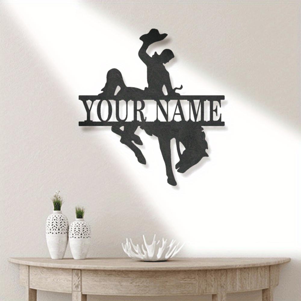 Metal Cowboy Bronco Wall Art Modern Western Decor Personalized Initial Sign