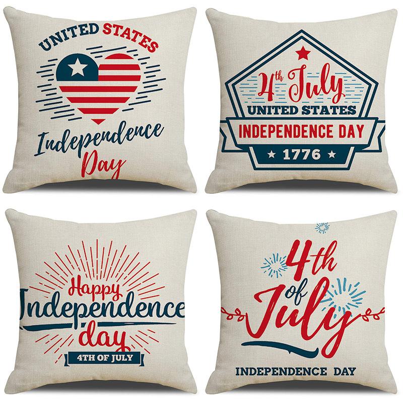 American Independence Day Linen Series Multiple Pillow Covers Simple Festive Printed Cushion Cover Sofa Pillow Cover Home Quality