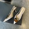Мода 2025 Новая Мода Металл Женщины Тонкие Каблуки Босоножки Туфли Женская Обувь Слипоны Неглубокая Вечеринка Женские Туфли на Высоком Каблуке