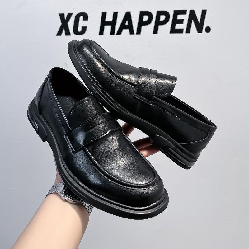 2025 Thick Soled Loafers Men Leather Shoes Breathable Slip On Loafers Solid Color Men Casual Shoes Handmade Men Formal Shoes