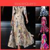 Summer Polyester 3d Effect Print Vneck Midi Dress For Office Chic Women