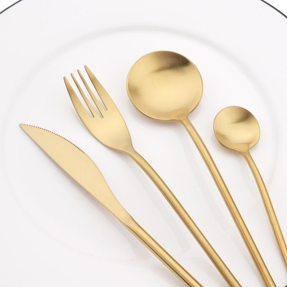 16Pcs/Set Matte Black Tableware Set 304 Stainless Steel Cutlery Knife Fork Spoon Dinner Set Brunch Dinnerware Kitchen Flatware