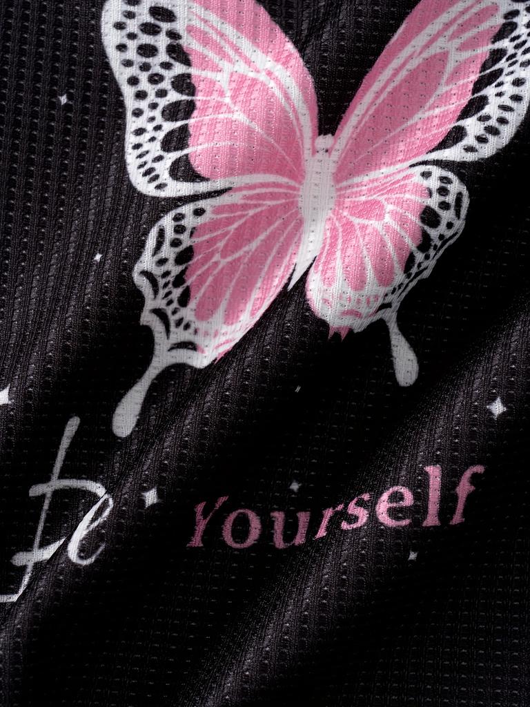 Printed Design Pink Butterfly Be Yourself Print Elegant Style Casual Style Hooded Zipper Style Ladies' Casual Jacket