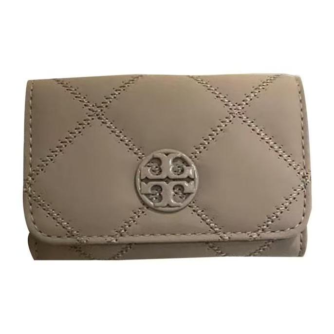 

Tory Burch Quilted Logo Snap Closure Leather Card Holder Women Accessories Gray 150057-082 Basic Set (Bag+Dust Bag)
