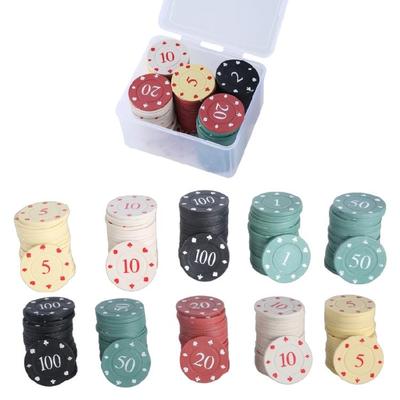 100Pcs Casino Poker Chip with Case Roulettes Game Bingo Chip Plastic Counting Counters Poker Chip Kids Teaching Reward