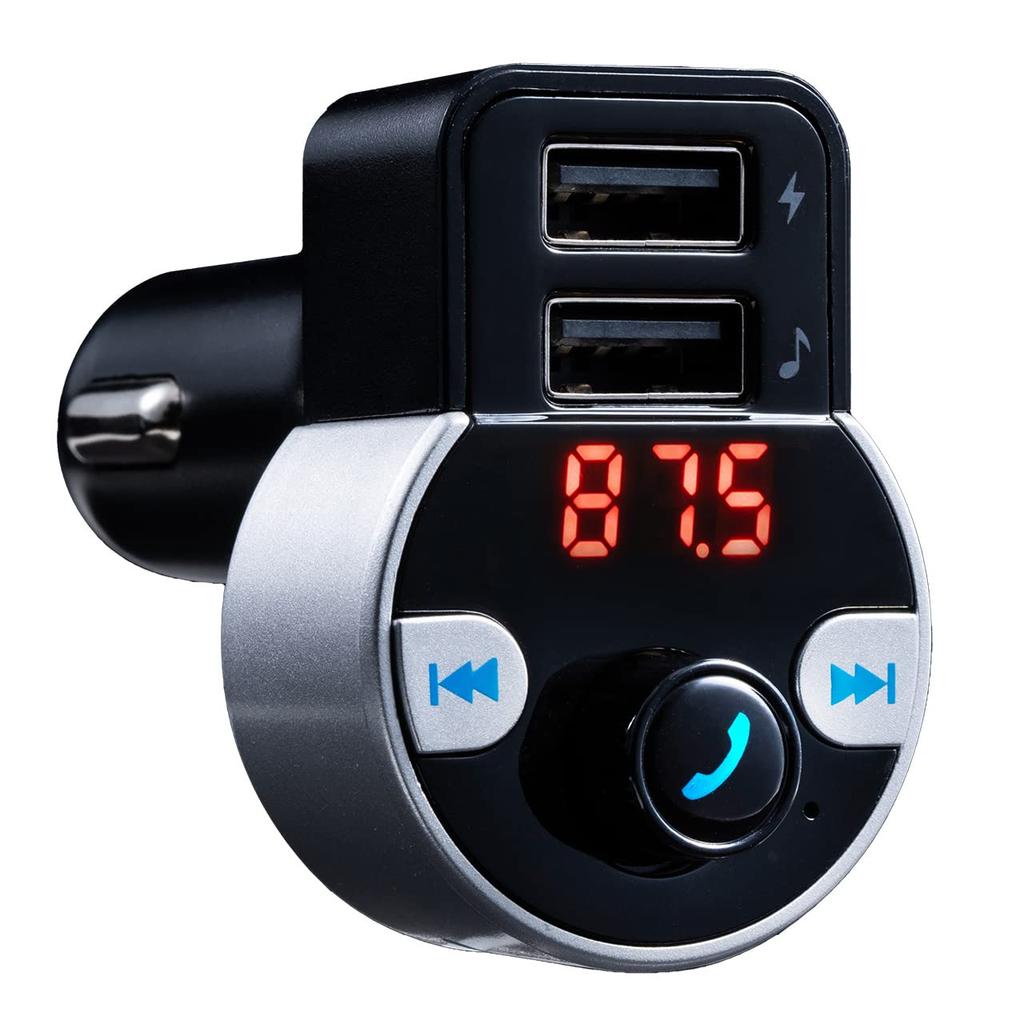 Sanwa Direct 200-CARFMT001 FM Transmitter, Bluetooth Car, USB Charging, Music & Calls, Supports USB/TF Card Playback, Supports /24V Vehicles