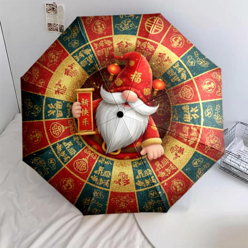 1 st Automatiskt Fällbart Paraply - Tecknat Mönster, Bärbar & Vikbar Design med 8 Ribbor, Jul- Födelsedagspresenter