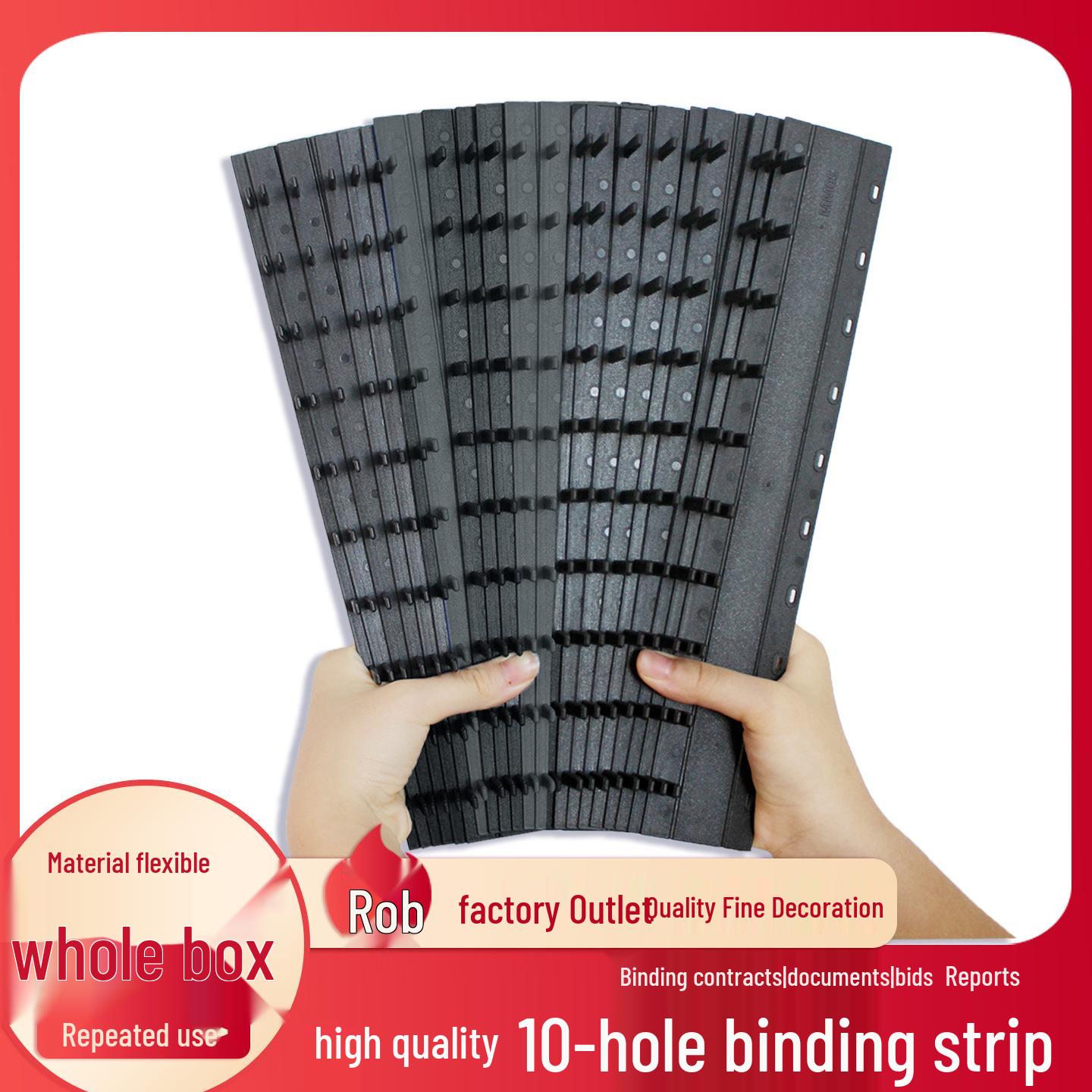 100-Piece A4 Black Binding Strips, 10-Hole, 20mm Thickness, for Hole Punch and Strip Binding 20mm [Holds ~195 sheets]