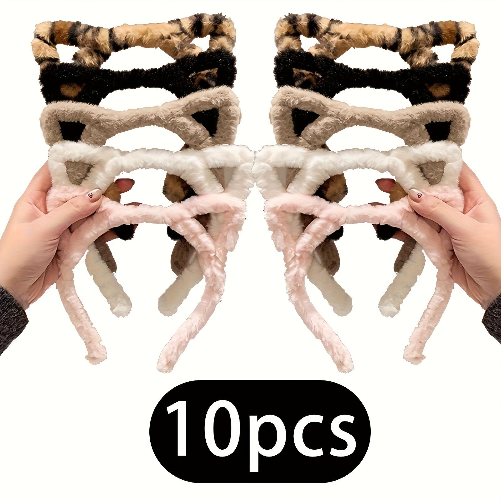 

10Pcs Leopard Print Plush Cat Ear Headbands - Cute Retro-Style Women S Hair Accessories, Perfect For Makeup, Face Washing, And Outdoor Use Mixing