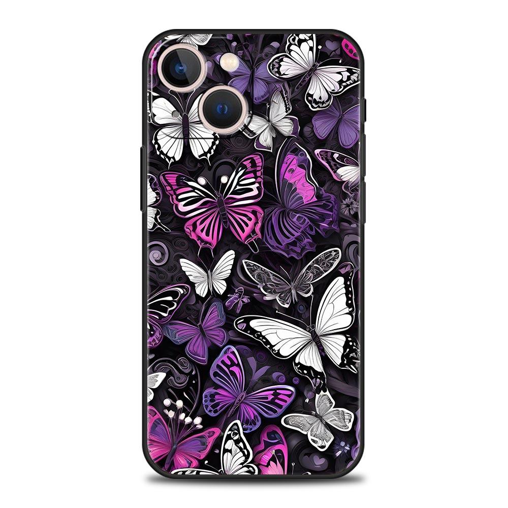 Fashionable Butterfly Flower Pattern Phone Case Cover for iPhone 17 16 15 14 13 12 11 Pro Max 17 Air Plus Soft TPU Shell Fundas