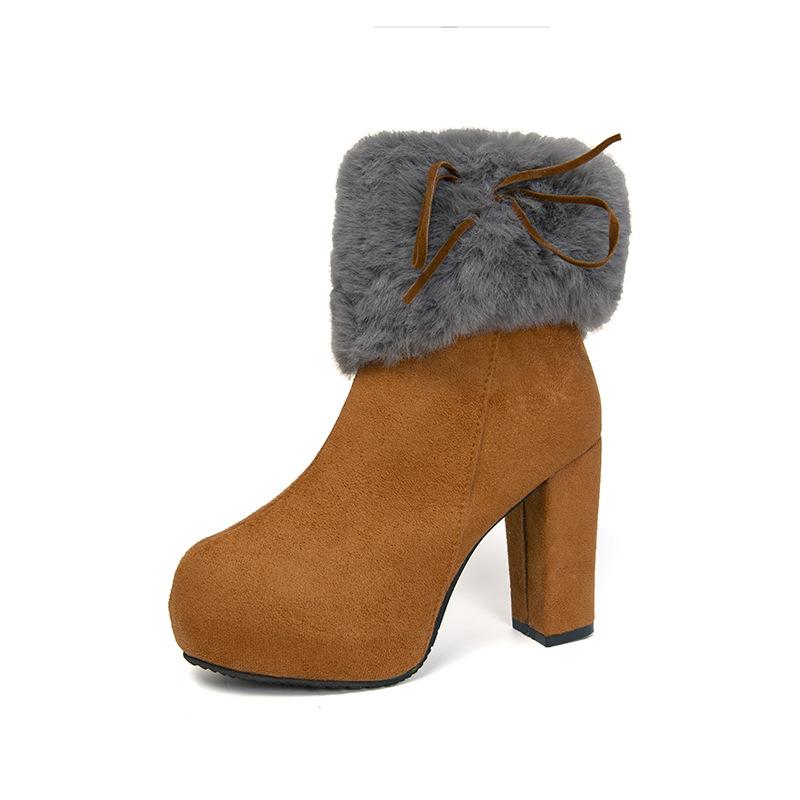 Coarse Heel High Heel Short Boots Women's Winter Women's Shoes New Platform Waterproof Table Martin Boots Velvet Women's Boots To Keep Warm
