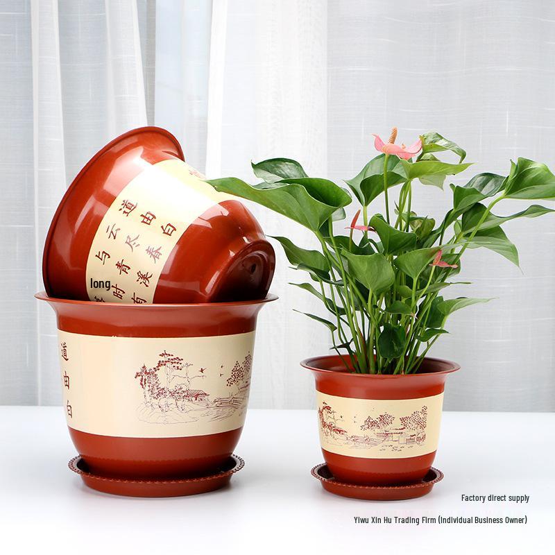 Vaso Fioriera Grande Resistente in Resina con Sottovaso - Aspetto Ceramica Fatto a Mano per Balcone o Scrivania