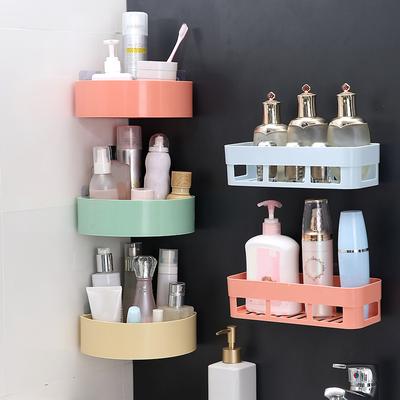 Étagère de salle de bain, organisateur de toilettes, adhésif, shampoing, gel, panier de rangement, décoration, étagère d'angle de salle de bain, accessoires