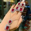S925 Silver Needle Fashion Simulation Jewelry Accessories Set Imitation Dove Blood Red Corundum Pendant Necklace Women
