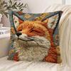 Linen Decorative Throw Pillow Cover with Fox Embroidery Design for Sofa Chair Bed Home Winter Holiday 2D Pattern Zipper Closure