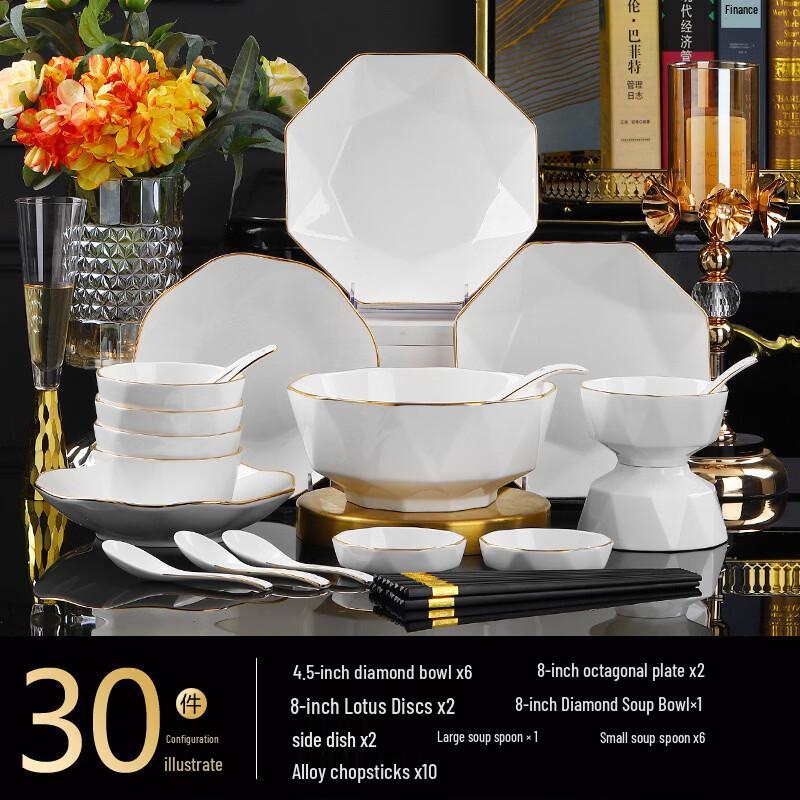 Роскошный керамический набор столовой посуды с ручной росписью золотом и бриллиантами