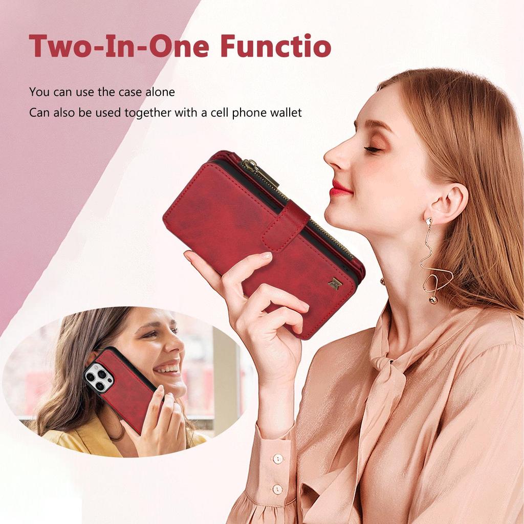 iPhone 16 Pro Multifunction Wallet Leather Case with Detachable Magnetic Cover