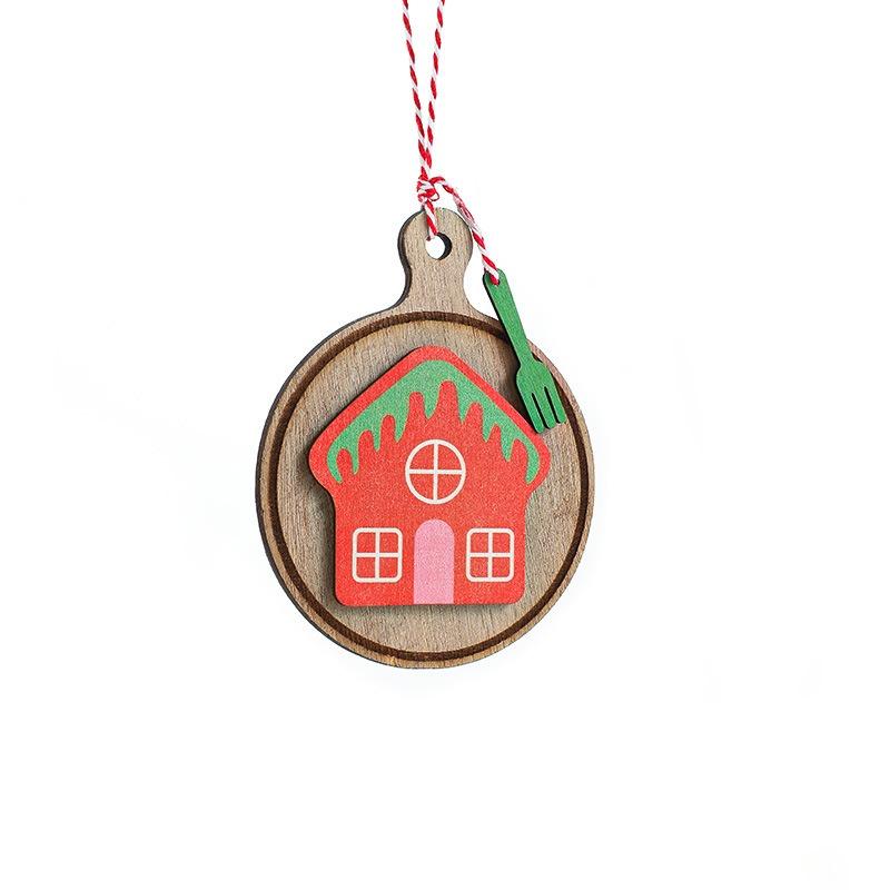 Wooden Christmas Round Wooden Sign Decoration Pendant Elk Santa Claus Christmas Tree Decoration