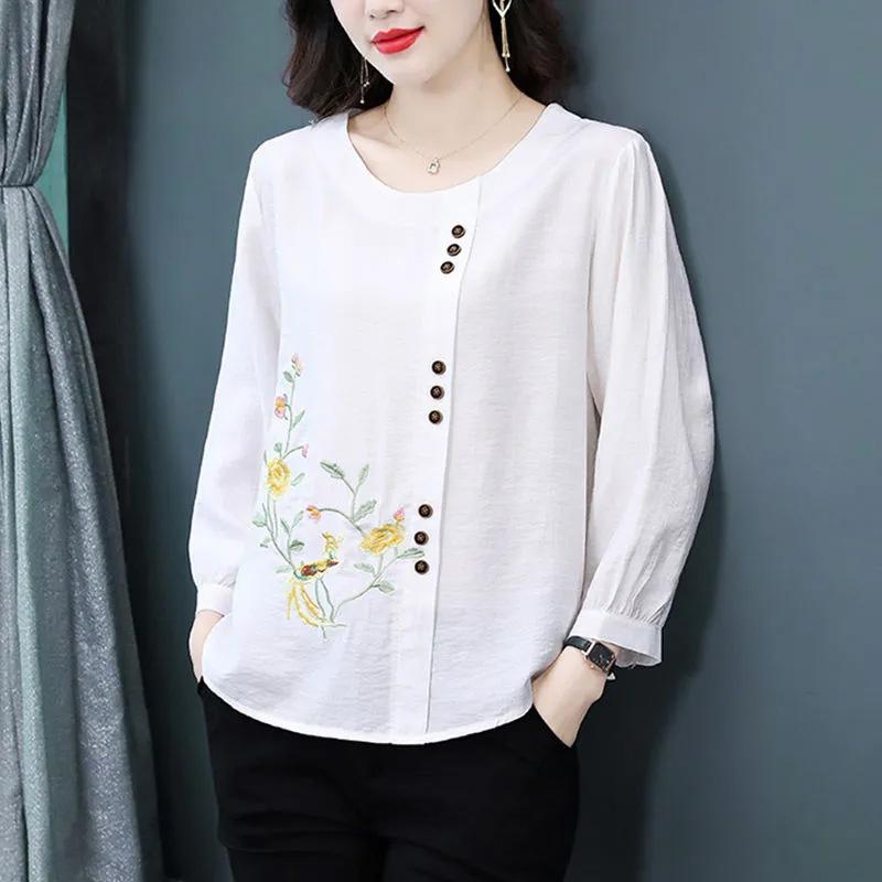 T-Shirt Tops Women Cotton Blouse Oversized Comfortable Stretch Long Sleeve T-Shirt Solid Color Round Neck Loose Tops