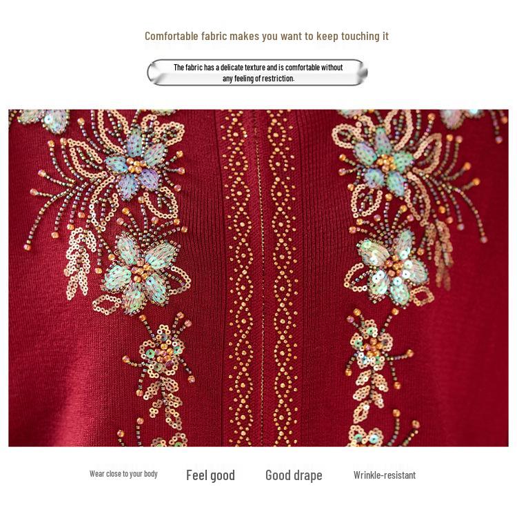 Women's Autumn/Winter Heavy Knit Cardigan with Butterfly Flower Embroidery & Hand Beading