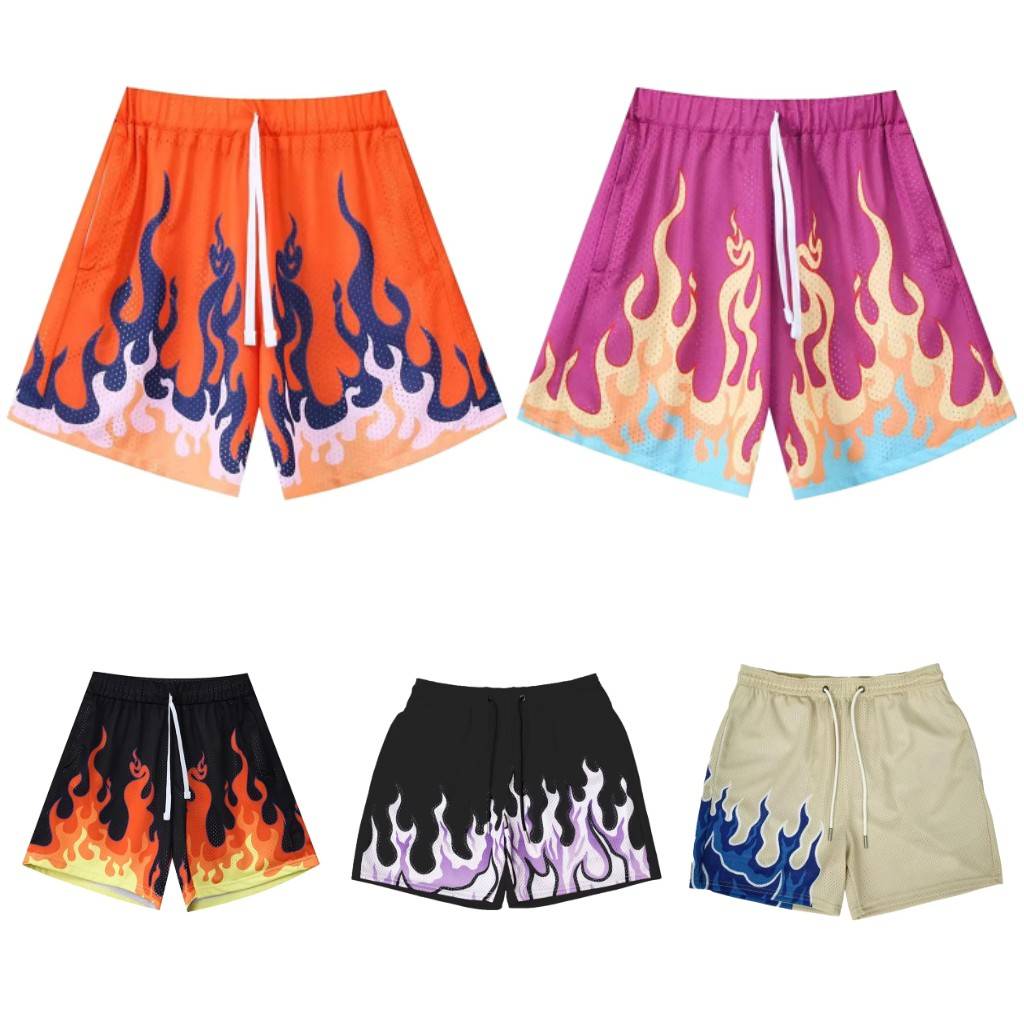 3D Print Shorts Graphic Flame Fire Training Muay Thai Kickboxing Boxing MMA Unisex Gym Fitness Workout Quick Dry Elastic Waist