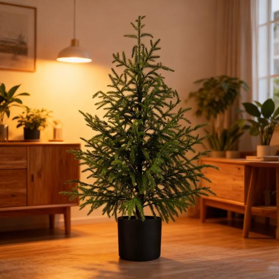 Umělý strom Norfolk Pine Real Touch Faux Zasazený vánoční stromek pro vstupní prostor, obývací pokoj, kancelář, byt, sváteční vnitřní venkovní dekorace