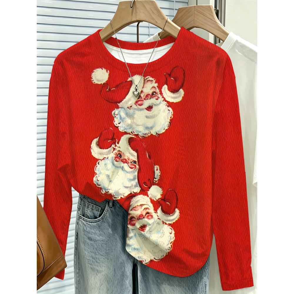 Women Long Sleeve T Shirt Christmas Tree Ornament Snowflake Print Soft Breathable Casual Holiday Autumn Winter Fashion Clothing